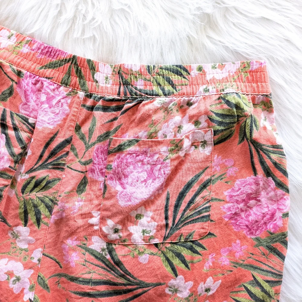 Old Navy Coral Orange Pink And Green Tropical Print Linen Shorts Size 2X - Picture 7 of 8